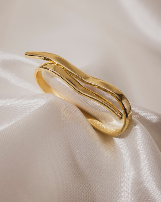 Aerial wavy dual finger ring  | 18KT Gold Plated 
